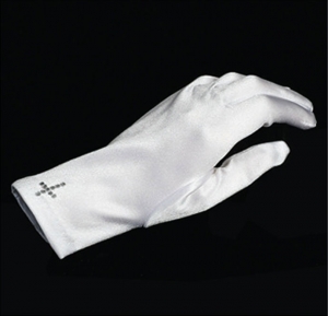 Satin Glove with Rhinestone Cross Detailing