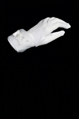 Matte Satin Glove with Organza Cuff with Pearl Bow Accent